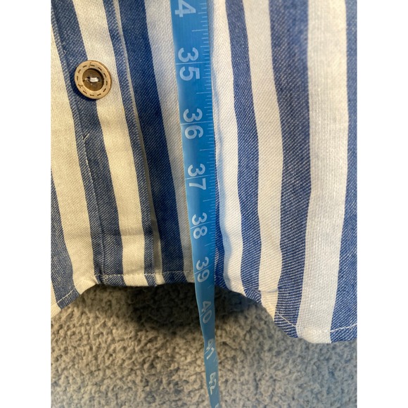 Janette Plus Dress Womens 1X Blue Stripe Short Sleeve Faux Wrap USA Made Coastal - Picture 5 of 12